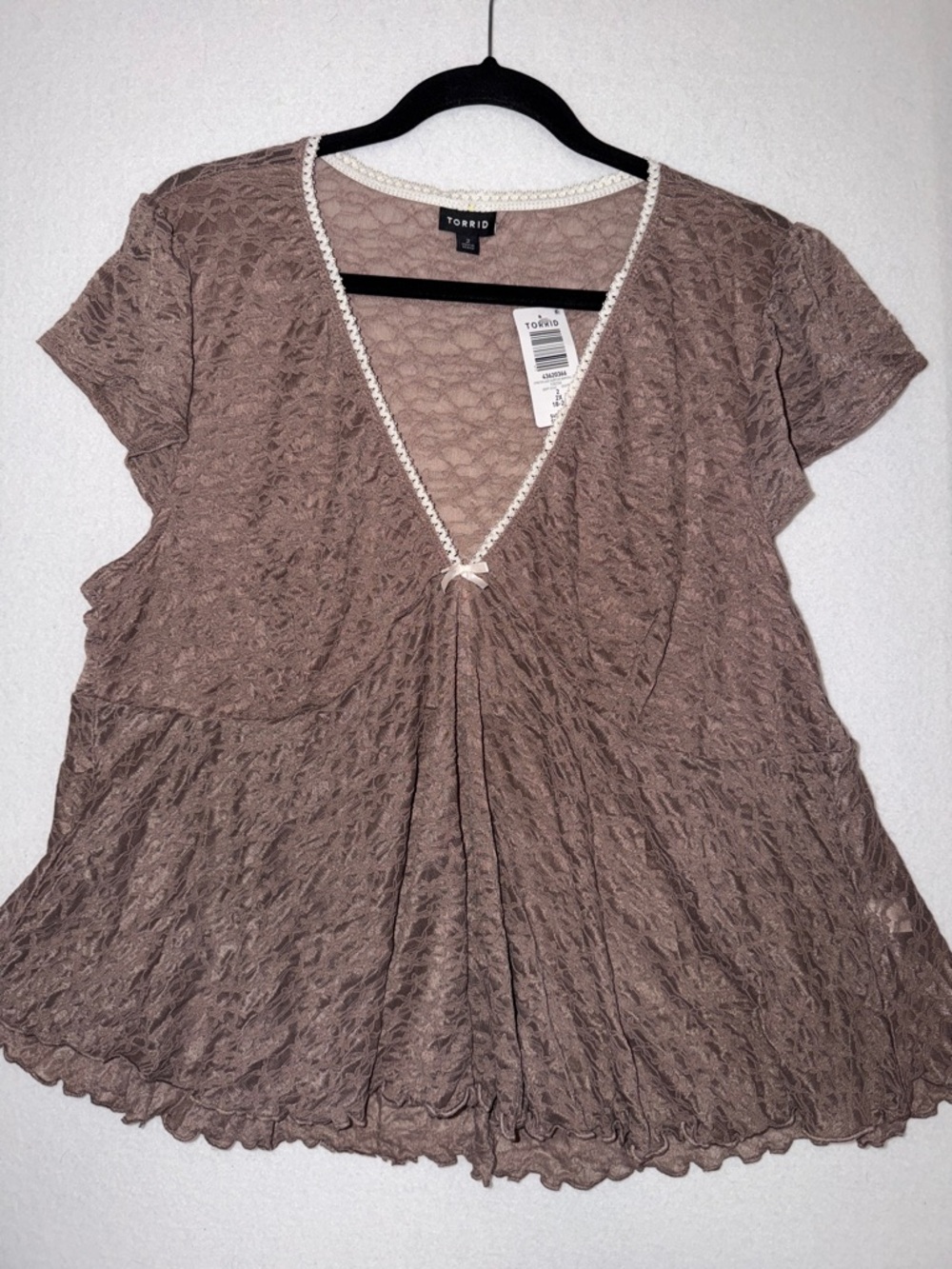 NWT Torrid Taupe Lace Baby Doll Top V-Neck Blouse